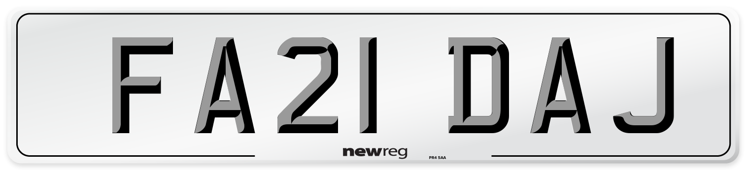 FA21 DAJ Number Plate from New Reg